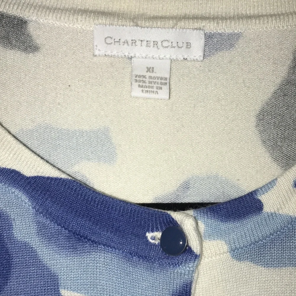 Charter Club Blue Black White Floral Cardigan Sweater - Picture 2 of 3